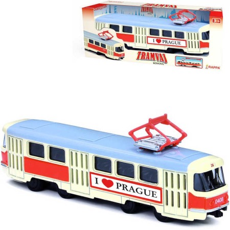 Tramvaj česká kovová 16cm zpětný chod I Love Prague model v krabici
