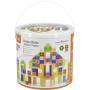 VIGA DŘEVO Baby stavebnice kostky 100ks písmena a čísla v kyblíku