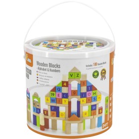 VIGA DŘEVO Baby stavebnice kostky 100ks písmena a čísla v kyblíku