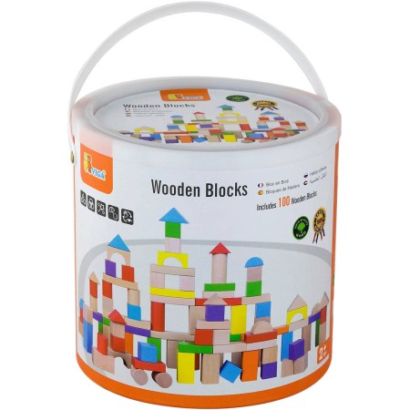 VIGA DŘEVO Baby stavebnice kostky 100ks v kyblíku *DŘEVĚNÉ HRAČKY*