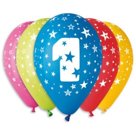GEMAR Balónek nafukovací 30cm potisk ČÍSLICE 1 set 5ks různé barvy v sáčku