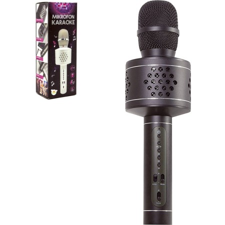 Mikrofon Karaoke Bluetooth černý bezdrátový na baterie USB kabel v krabici