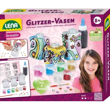 LENA Třpytivé vázy kreativní set s barvičkami malování na sklo