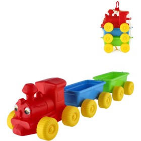 Vláček barevný 60cm baby mašinka s očima + 2 vagónky plast
