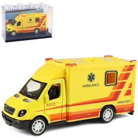 Auto sanitka kovová žlutá ambulance zpětný chod v plastovém boxu