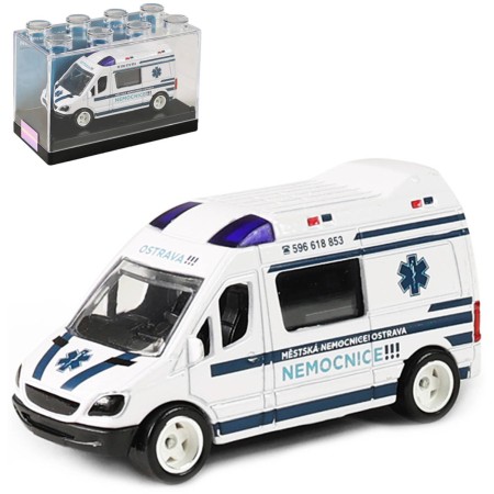 Auto sanitka Ostrava kovová ambulance volný chod v plastovém boxu