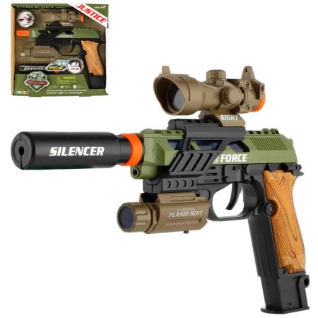 Pistole vojenská s tlumičem a zaměřovačem na baterie Světlo Zvuk
