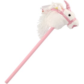 PLYŠ Kůň jednorožec bílý na tyči 80cm koňská hlava na baterie Zvuk
