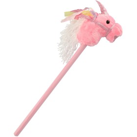 PLYŠ Kůň jednorožec růžový na tyči 80cm koňská hlava na baterie Zvuk