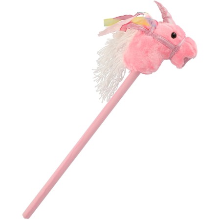 PLYŠ Kůň jednorožec růžový na tyči 80cm koňská hlava na baterie Zvuk
