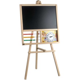 DŘEVO Tabule stojanová trojnožka na křídu 45x89cm s počítadlem a hodinami