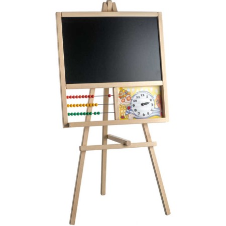 DŘEVO Tabule stojanová trojnožka na křídu 45x89cm s počítadlem a hodinami