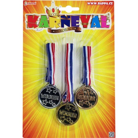KARNEVAL Medaile trikolora dekorace pro vítěze set 3ks na blistru