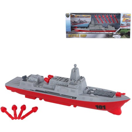 Torpédoborec bitevní válečná loď střílí projektily na setrvačník set s náboji