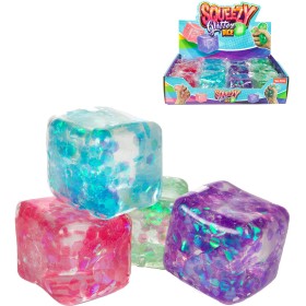 Kostka antistresová 6cm mačkací sliz se třpytkami 4 barvy