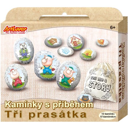 Kamínky s příběhem pohádky Tři prasátka kreativní set s 10 kamínky