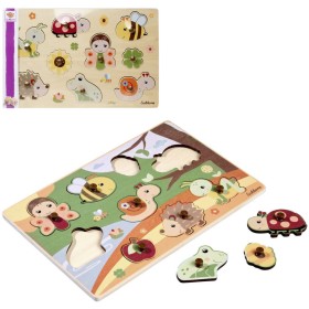 EICHHORN DŘEVO Puzzle baby vkládací s úchyty 9 dílků zvířátka 2 druhy