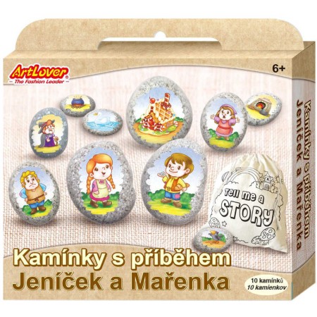Kamínky s příběhem pohádky Jeníček a Mařenka kreativní set s 10 kamínky