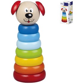 DETOA DŘEVO Baby pyramida navlékací věžička pejsek duhová