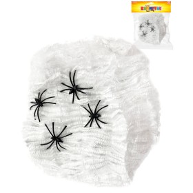 KARNEVAL Pavoučí síť bílá se 4 pavouky 3cm Halloween party dekorace