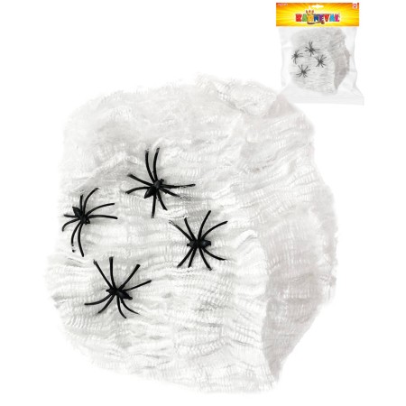 KARNEVAL Pavoučí síť bílá se 4 pavouky 3cm Halloween party dekorace