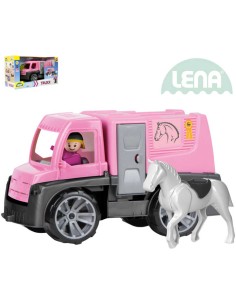 LENA Truxx Auto růžové přeprava koní set se 2 figurkami v krabici