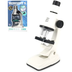 Mikroskop dětský bílý 200x/600x/1200x na baterie Světlo 2 barvy