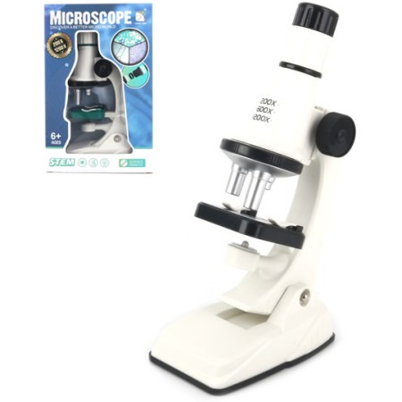 Mikroskop dětský bílý 200x/600x/1200x na baterie Světlo 2 barvy