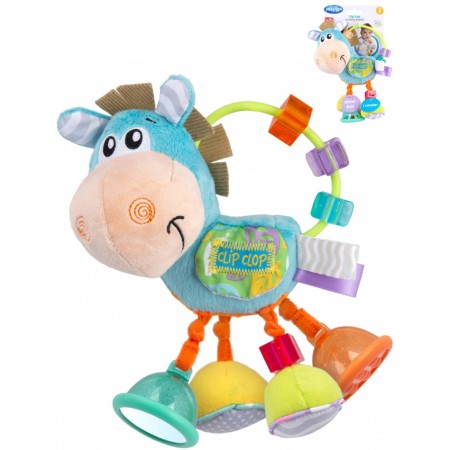 PLAYGRO Baby oslík modrý chrastítko textilní se zrcátkem pro miminko
