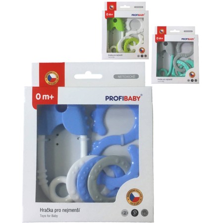 PROFIBABY Baby chrastítko špendlík + osmička v krabici pro miminko různé barvy