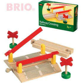 BRIO DŘEVO Železniční přejezd funkční set 4ks se závorami doplněk k vláčkodráze