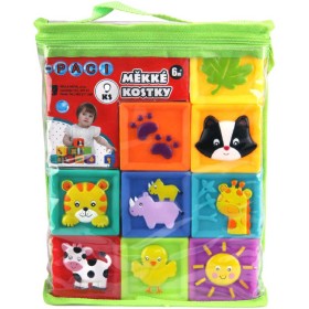 Kostky měkké baby pískací Paci-Paci sada 9ks v igelitové tašce na zip zvířátka