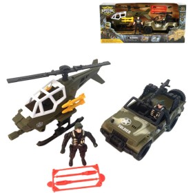Vojenské army vozidlo set s helikoptérou a vojáky s doplňky plast v krabici