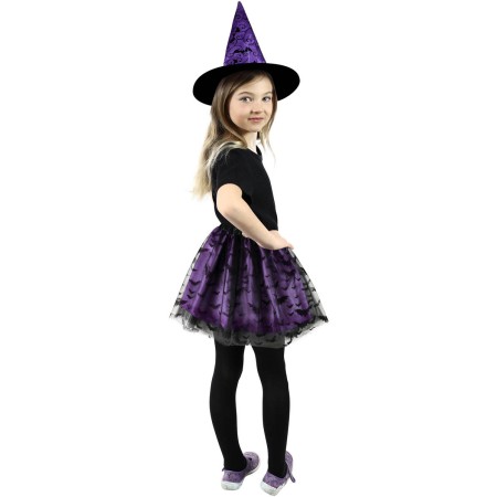 KARNEVAL Šaty čarodějnice tutu fialové netopýři + klobouk *KOSTÝM*