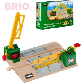 BRIO DŘEVO Železniční přejezd magnetický se závorami doplněk k vláčkodráze
