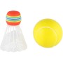 Soft líný tenis / badminton set 2 barevné pálky s míčkem a košíčkem 2v1