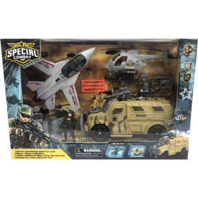 Vojenská army sada velká stíhačka s vrtulníkem a obrněným vozidlem s doplňky