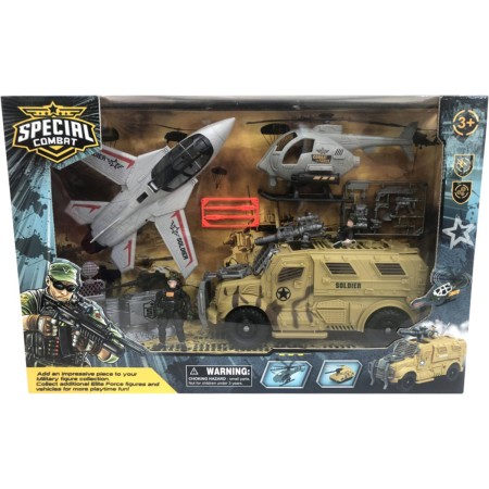 Vojenská army sada velká stíhačka s vrtulníkem a obrněným vozidlem s doplňky