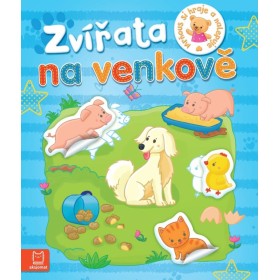 Mrňous si hraje a nalepuje zvířata na venkově samolepková knížka
