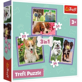 TREFL PUZZLE 3v1 Roztomilá štěňata 20x20cm skládačka 106 dílků