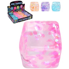 Kostka ledu mačkací natahovací antistresová squeezy s glitry 4 barvy