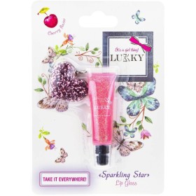 LUKKY Lesk dětský na rty třpytivý s příchutí třešeň set s přívěskem