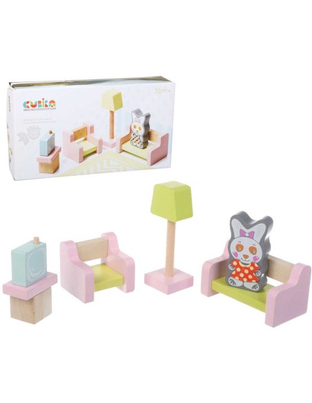 CUBIKA DŘEVO Obývací pokoj nábytek pro panenky s figurkou a magnetickými oblečky