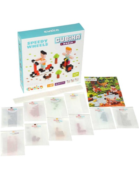 CUBIKA DŘEVO Pixel Stavebnice 3D Rychlá kola 200 dílků 1x1cm