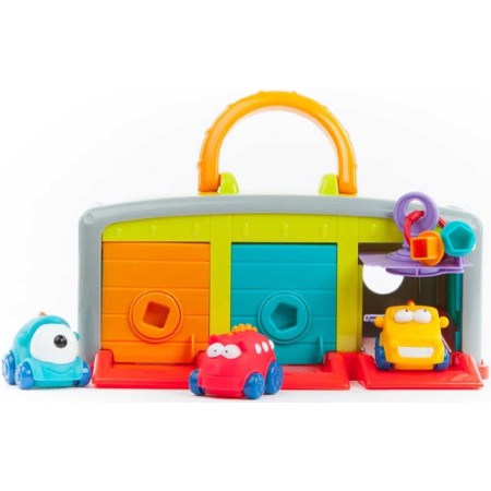 Garáž Little Hero plastová barevná set se 3 autíčky s očima a doplňky přenosná