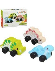 CUBIKA DŘEVO Baby veselí dinosauři zvířátko na kolečkách set 3ks