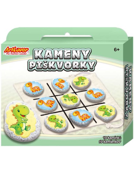 Hra Piškvorky Dinosauři kreativní set s přírodními kameny a samolepkami