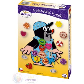 DETOA DŘEVO Vyšívání Krtek (Krteček) set 26 dílků s tkaničkou a knoflíky