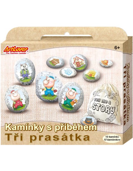 Kamínky s příběhem pohádky Tři prasátka kreativní set s 10 kamínky