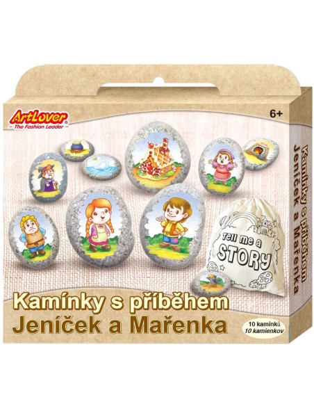Kamínky s příběhem pohádky Jeníček a Mařenka kreativní set s 10 kamínky